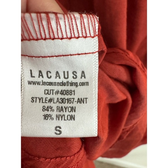 LACA USA Burnt Orange Slip Dress Ruffle Hem Size Small Y2K Babydoll Lagenlook - Picture 5 of 5